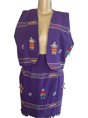 Vintage 80s Bentley Arbuckle Purple Tribal Three Piece Skirt Set